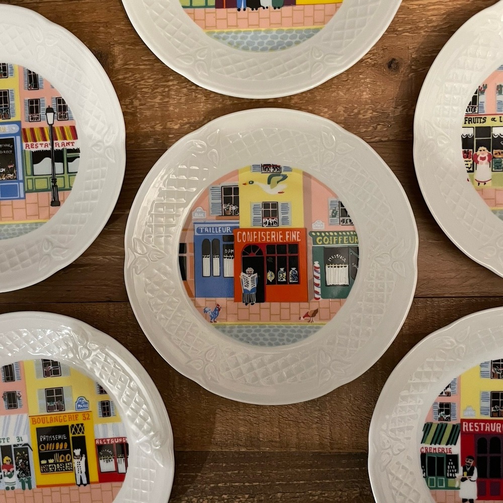 6 Philippe Deshoulieres Limoges Merchants Row Canape Plates French Shop Scenes